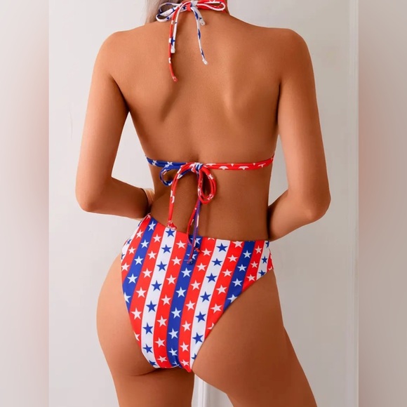 American Flag Stars Stripes Halter Bikini Set - Picture 9 of 13